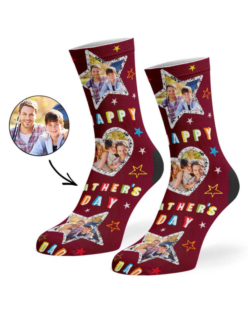 Burgundy Happy Father s Day Collage Socks