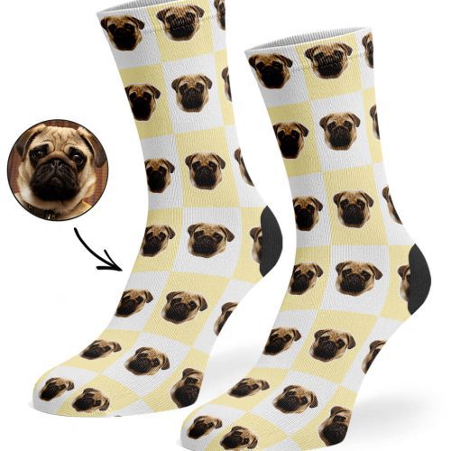 Cream Chequered Dog Socks