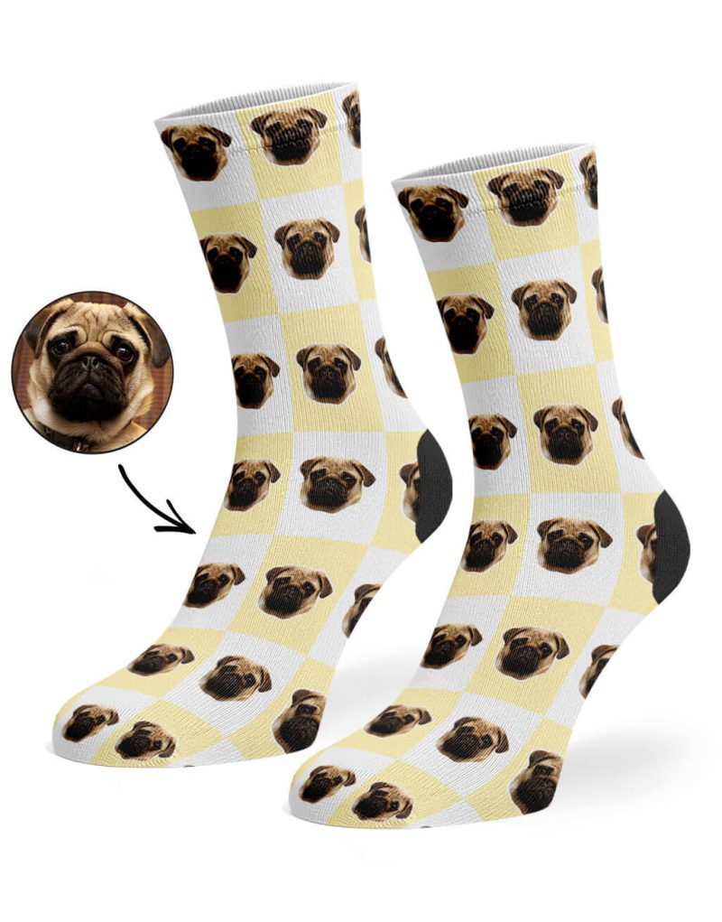 Cream Chequered Dog Socks