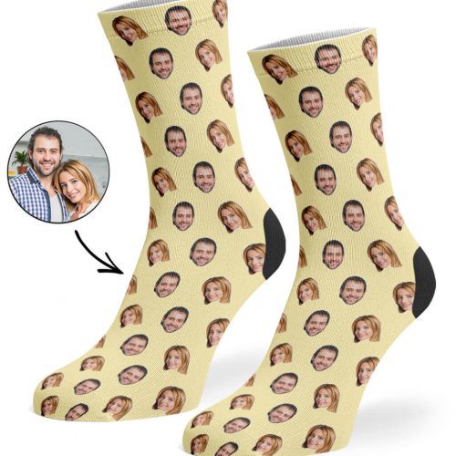 Cream Couples Face Pattern Socks