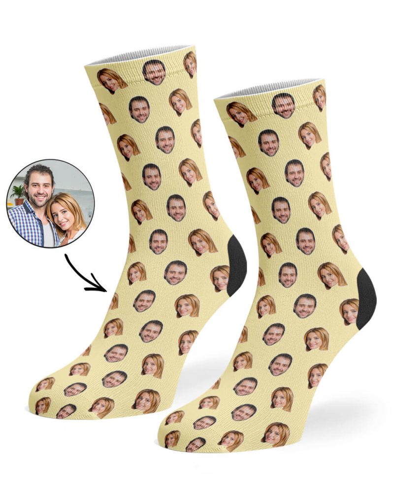 Cream Couples Face Pattern Socks