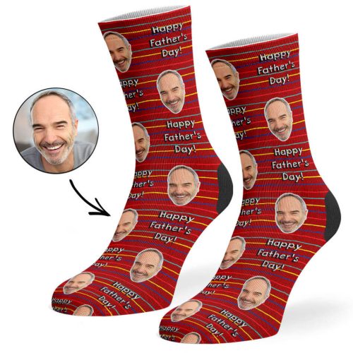 Dark Red Happy Father s Day Striped Socks