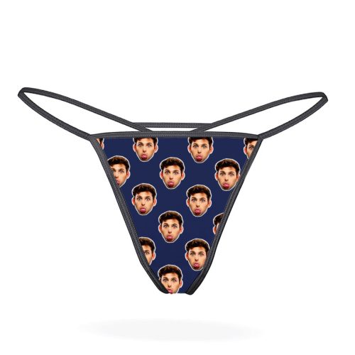 Face navy thongs