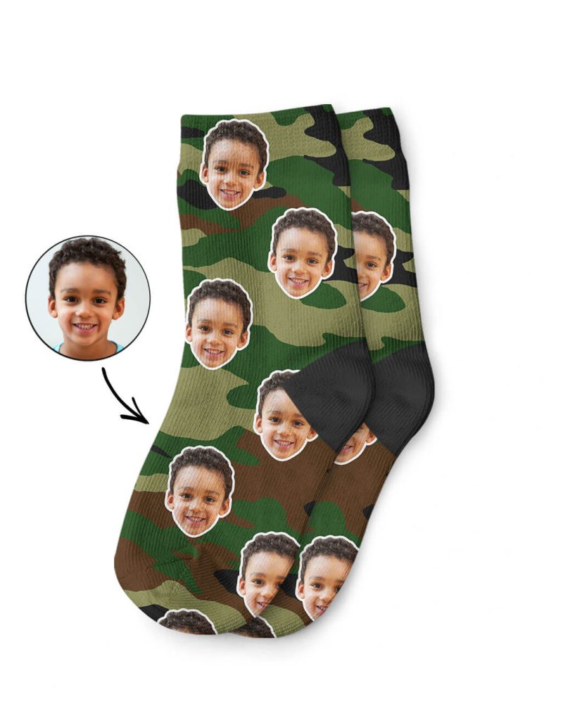 Green Camo Face Kids Socks