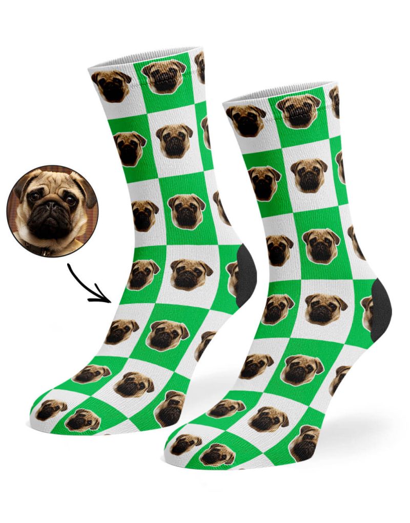 Green Chequered Dog Socks