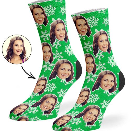 Green Christmas Snowflake Socks