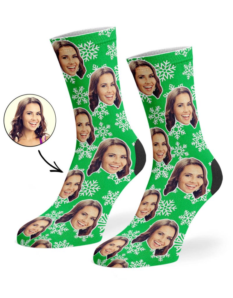 Green Christmas Snowflake Socks