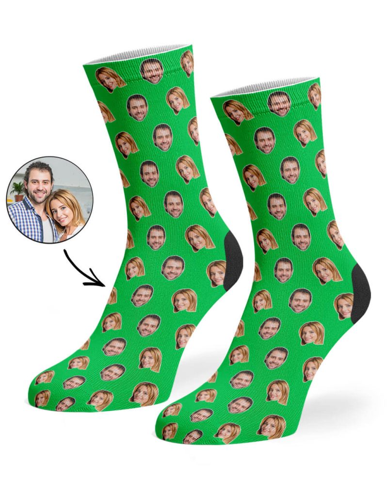 Green Couples Face Pattern Socks