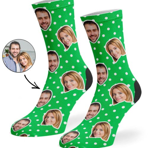 Green Couples Spotty Face Socks