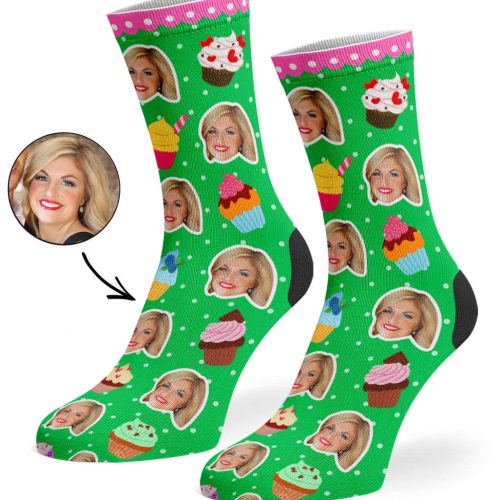 Green Cupcake Face Socks