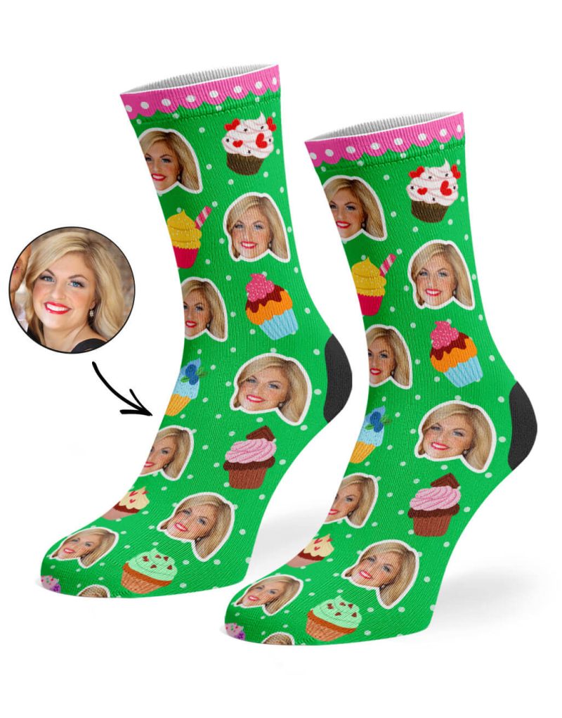 Green Cupcake Face Socks