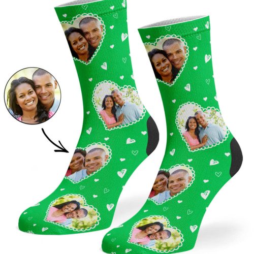 Green Cute Heart Collage Socks