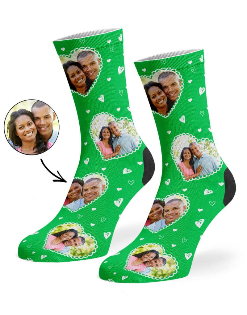 Green Cute Heart Collage Socks