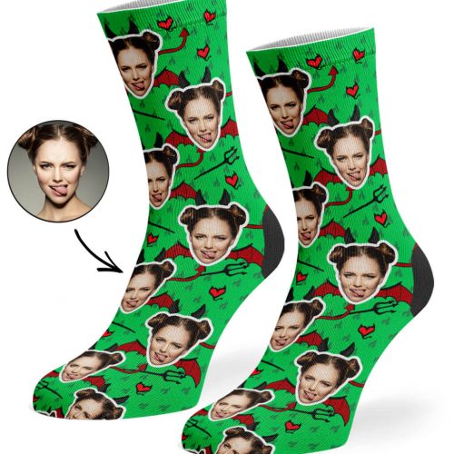 Green Devil Face Socks