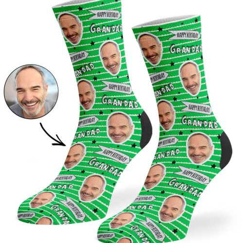 Green Happy Birthday Grandad Socks