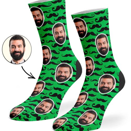 Green Moustache Pattern Socks