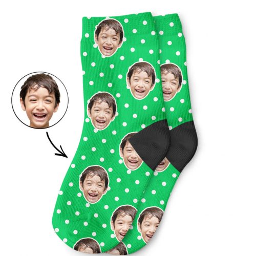 Green Spotty Face Kids Socks