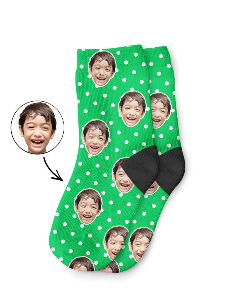 Green Spotty Face Kids Socks