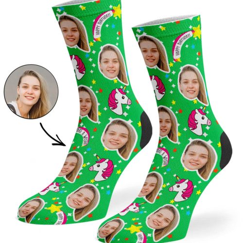 Green Unicorn Birthday Socks