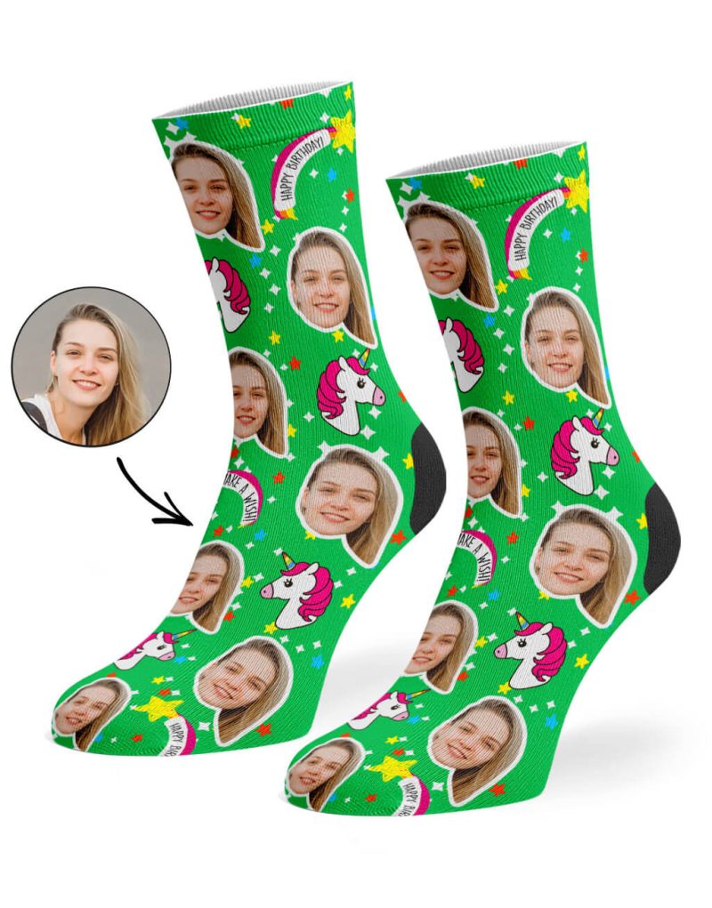 Green Unicorn Birthday Socks