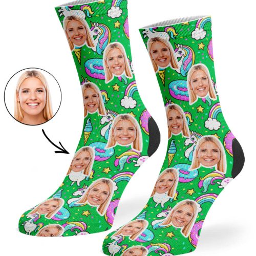 Green Unicorn Donut Socks