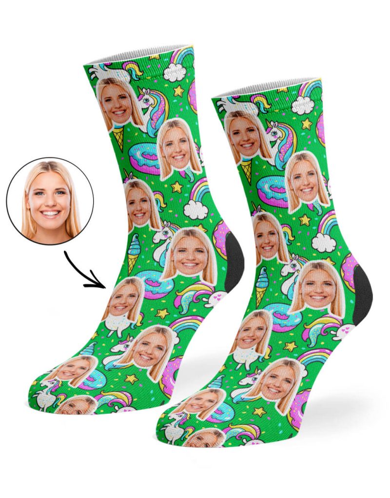 Green Unicorn Donut Socks