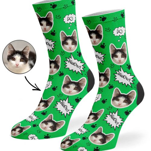 Green Your Cat Meow Socks