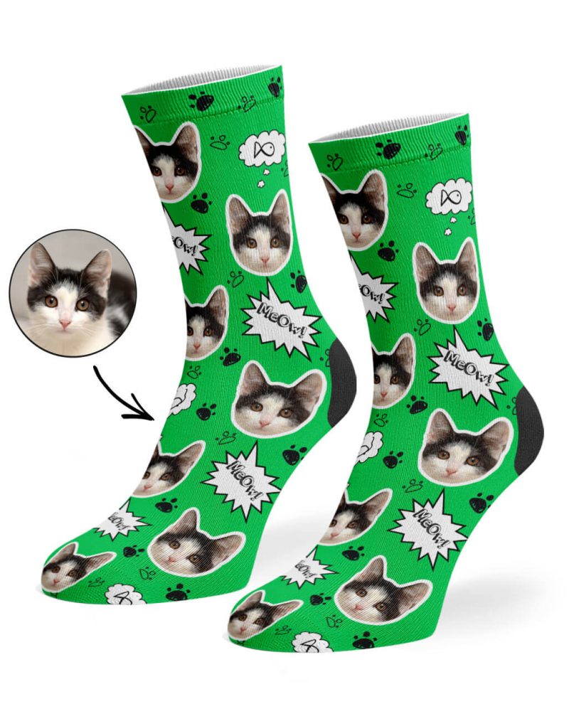 Green Your Cat Meow Socks