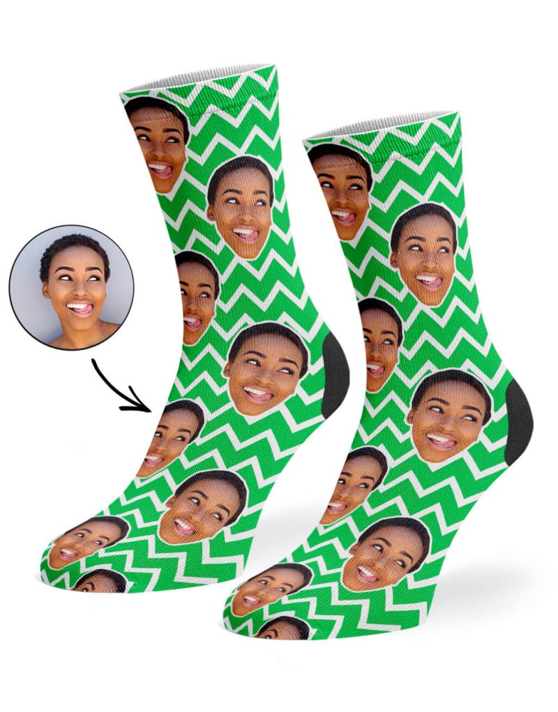 Green Zig Zag Face Pattern Socks