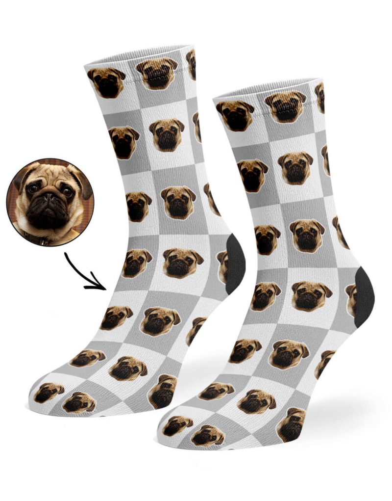 Grey Chequered Dog Socks