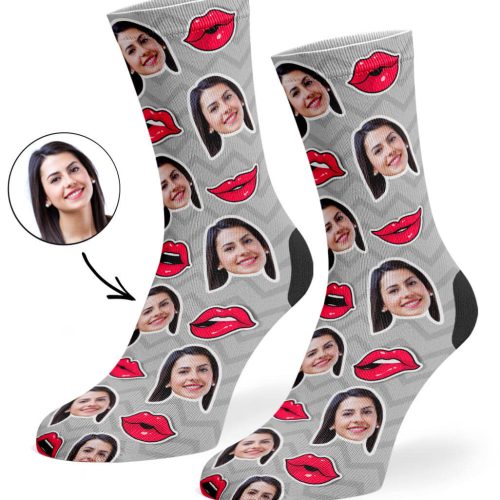 Grey Comic Lips Socks