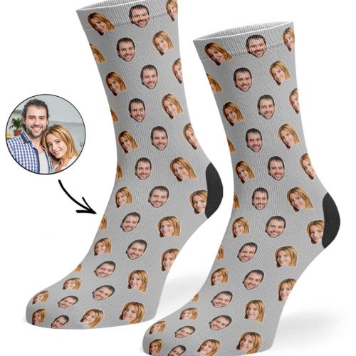 Grey Couples Face Pattern Socks