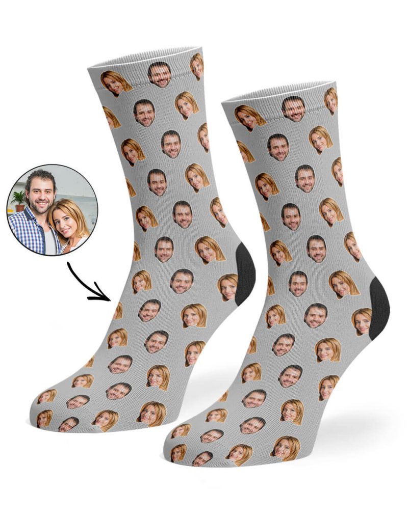 Grey Couples Face Pattern Socks