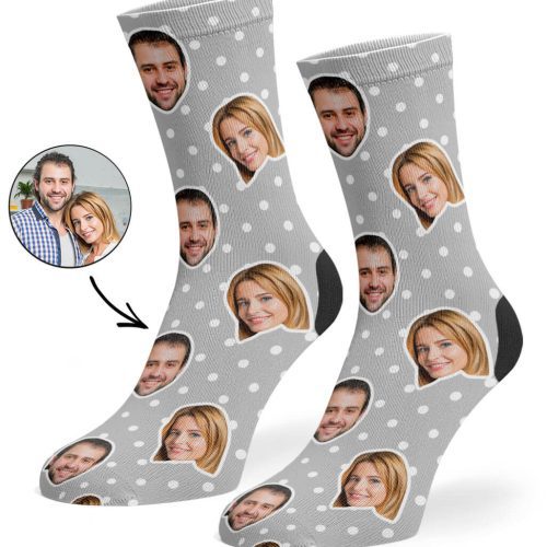 Grey Couples Spotty Face Socks