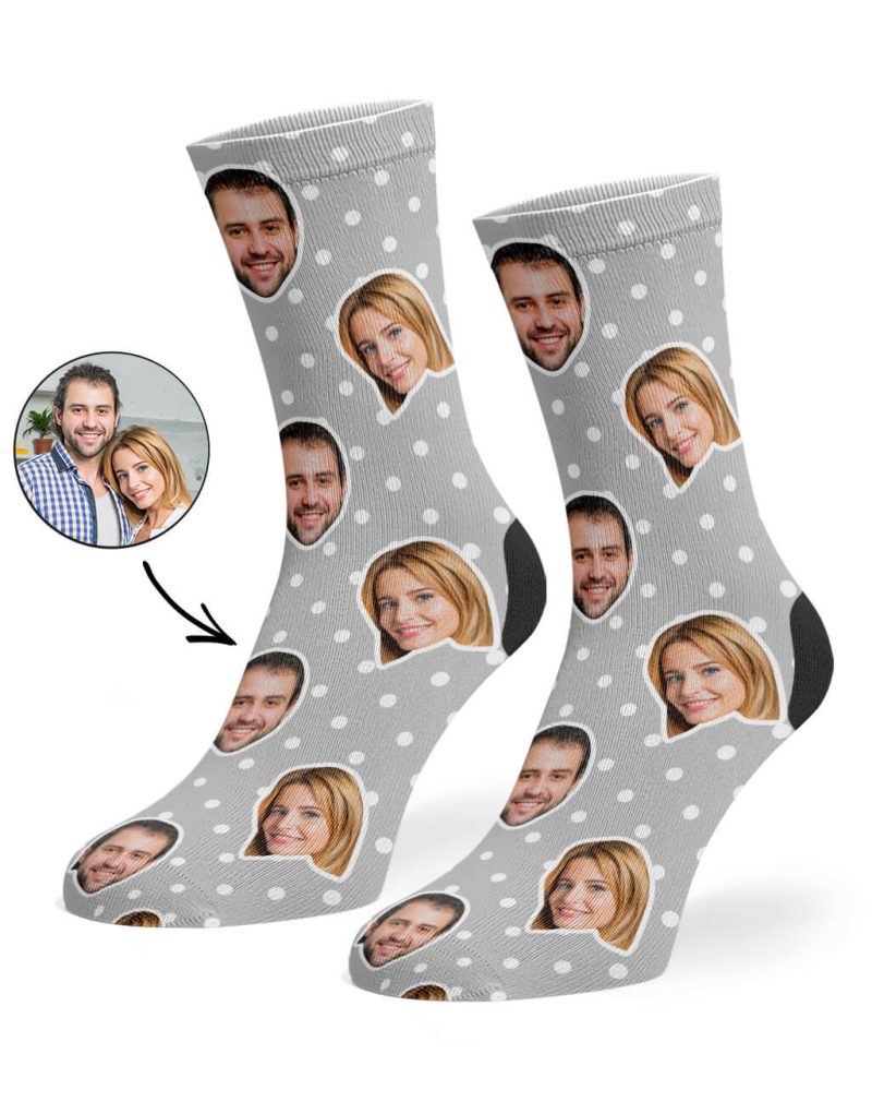 Grey Couples Spotty Face Socks