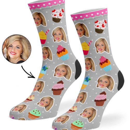 Grey Cupcake Face Socks