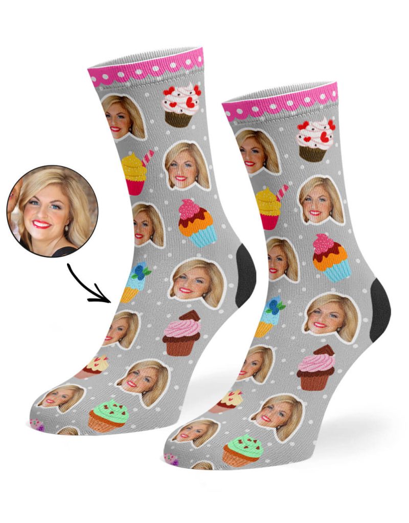 Grey Cupcake Face Socks