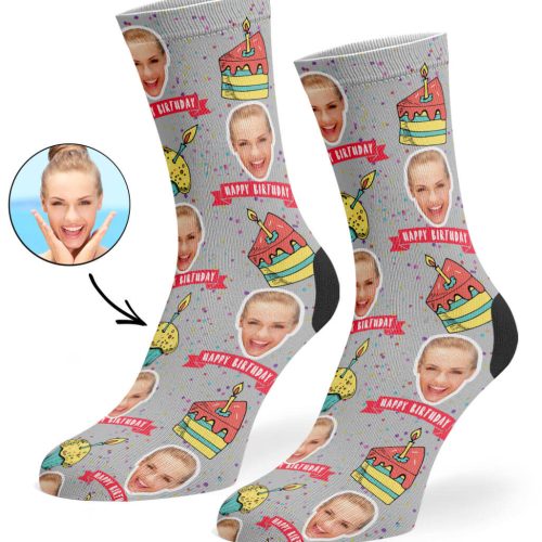 Grey Happy Birthday Cake Socks