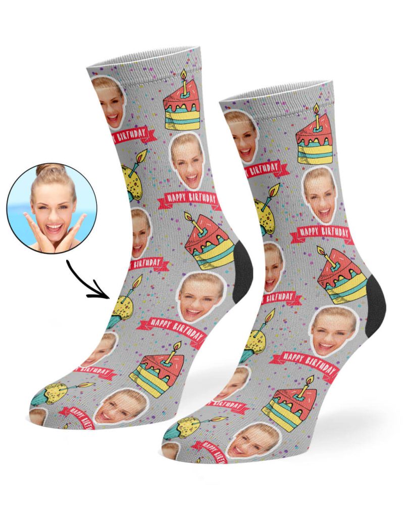 Grey Happy Birthday Cake Socks