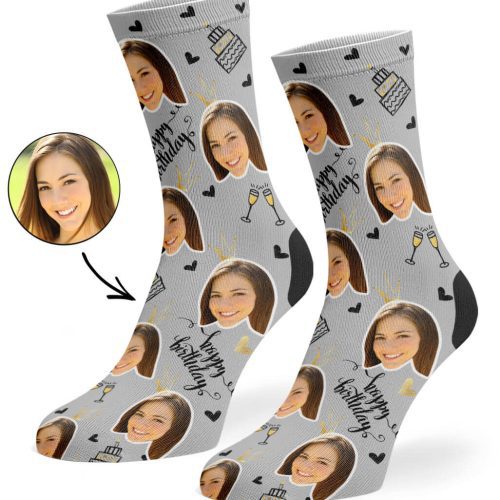 Grey Happy Birthday Champagne Socks