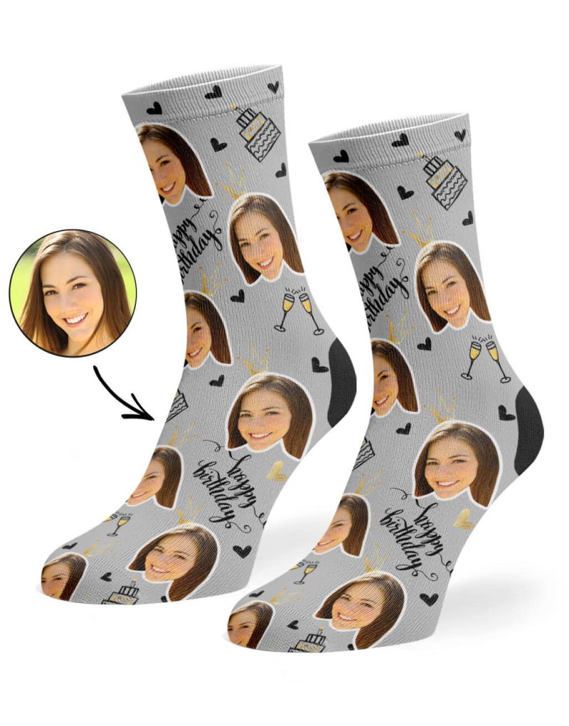 Grey Happy Birthday Champagne Socks