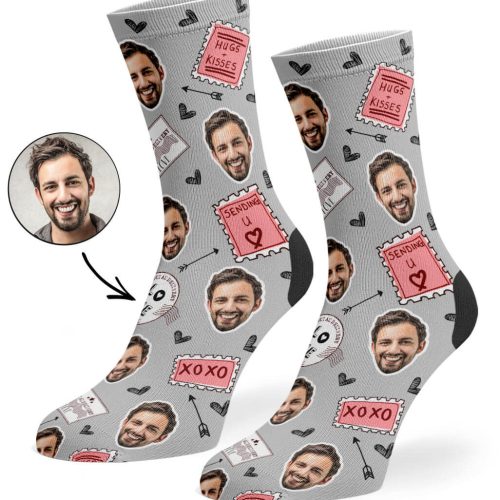 Grey Love Stamp Face Socks