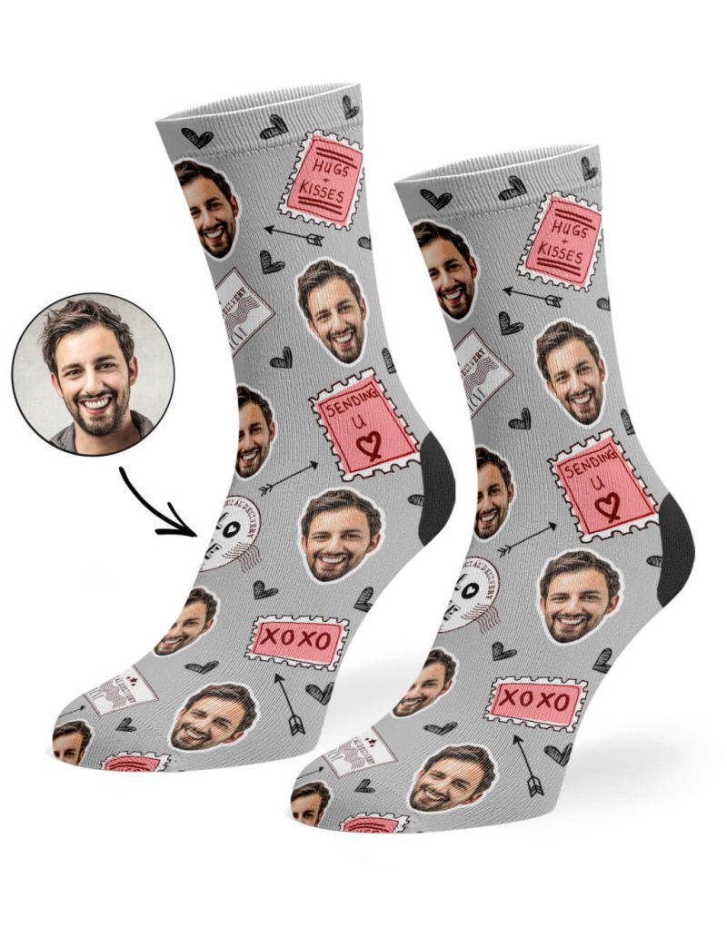 Grey Love Stamp Face Socks