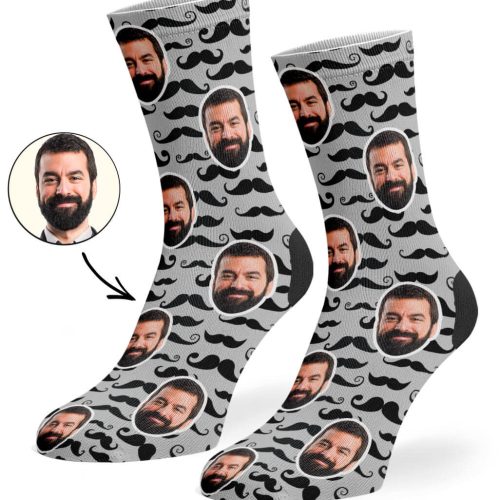 Grey Moustache Pattern Socks