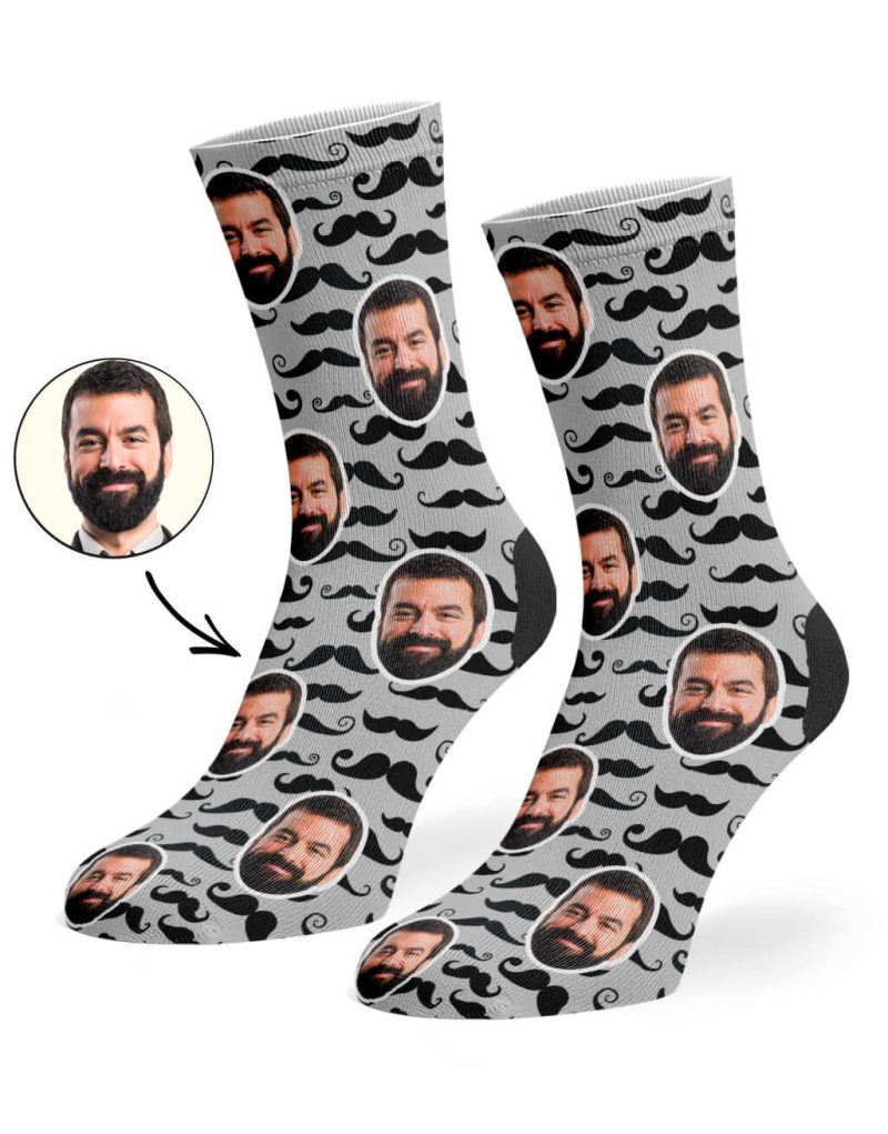 Grey Moustache Pattern Socks