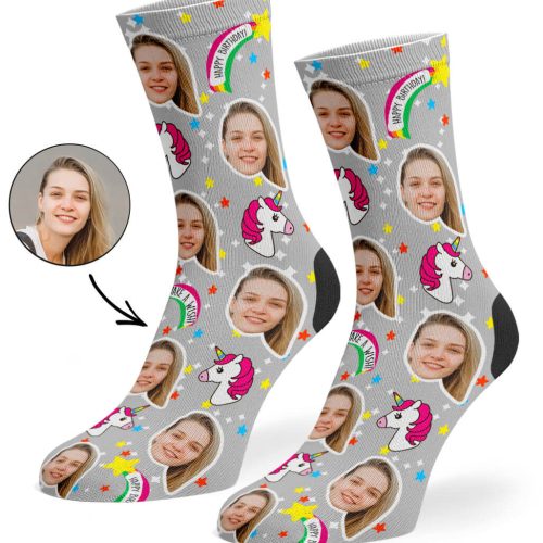 Grey Unicorn Birthday Socks