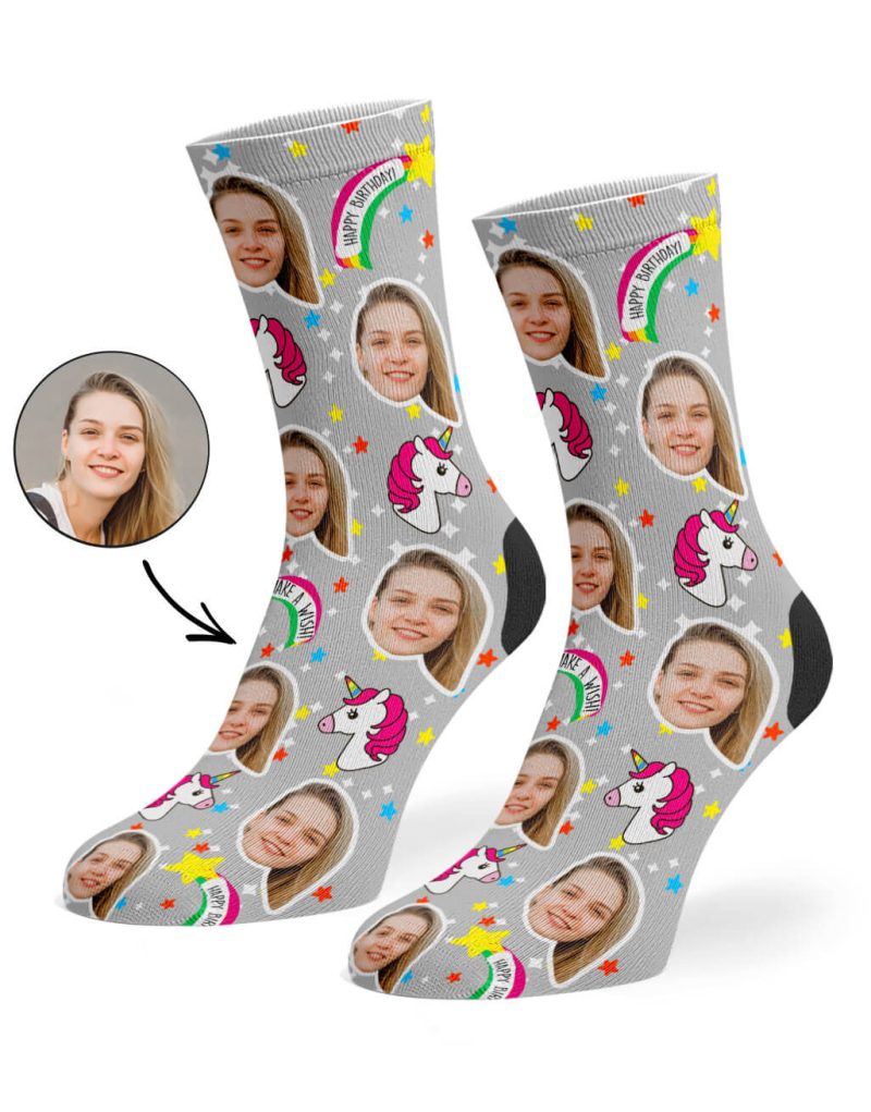 Grey Unicorn Birthday Socks