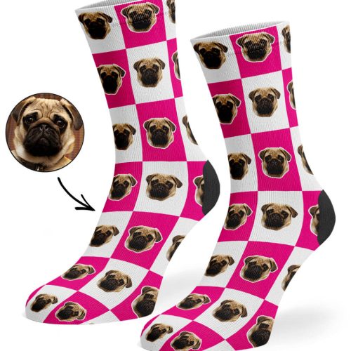 Hot Pink Chequered Dog Socks