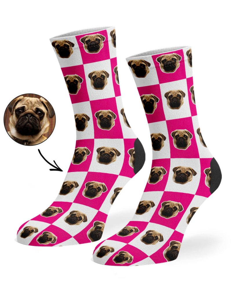 Hot Pink Chequered Dog Socks