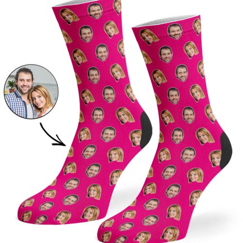 Hot Pink Couples Face Pattern Socks